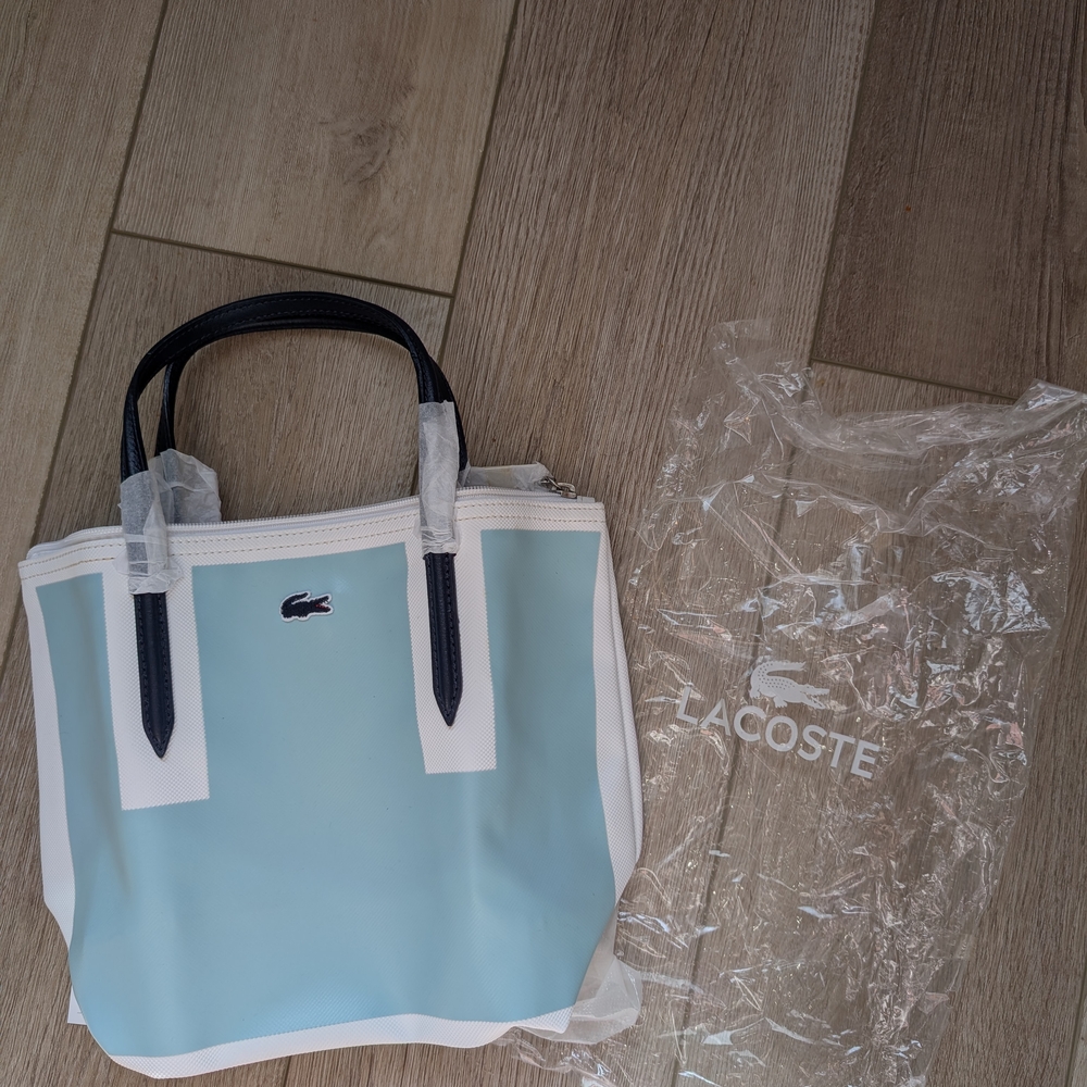 Lacoste Blue and White Tote Bag with Sleek Design